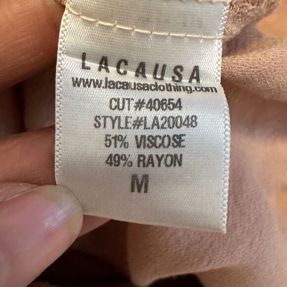 Lacausa Women M Jumpsuit Romper Satin V Neck Wide Leg Pink Rose - Picture 6 of 10